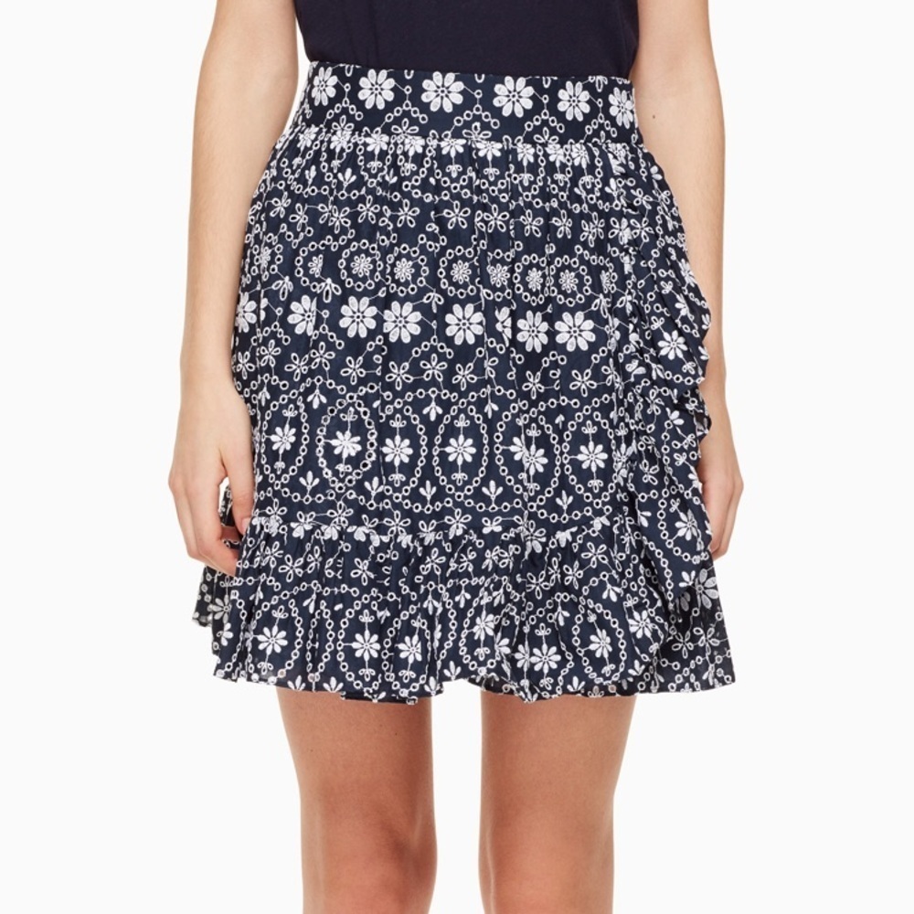 Kate spade navy blue white eyelet faux wrap skirt
